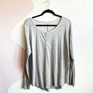 Gap‎ Waffle Knit Thermal Henley Top Women's Gray XXL Layering Y2K
